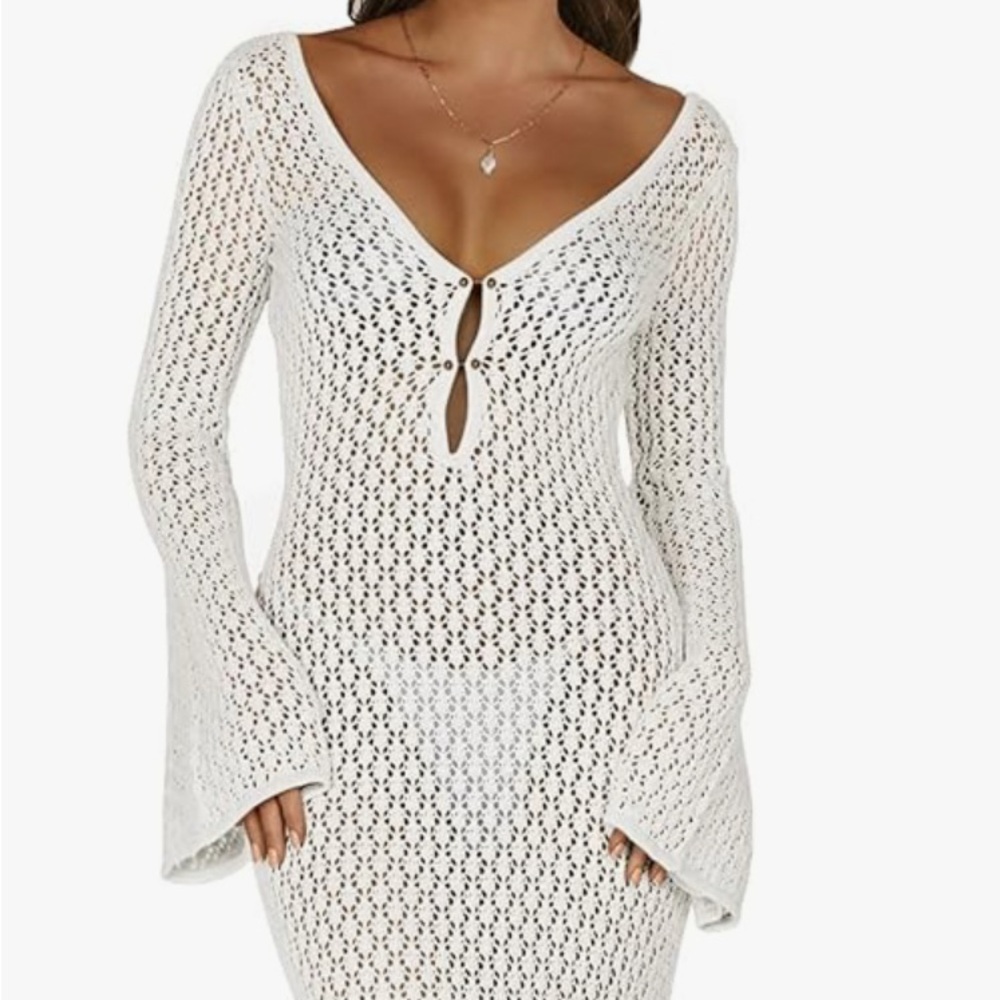Commense White Crochet Maxi Dress